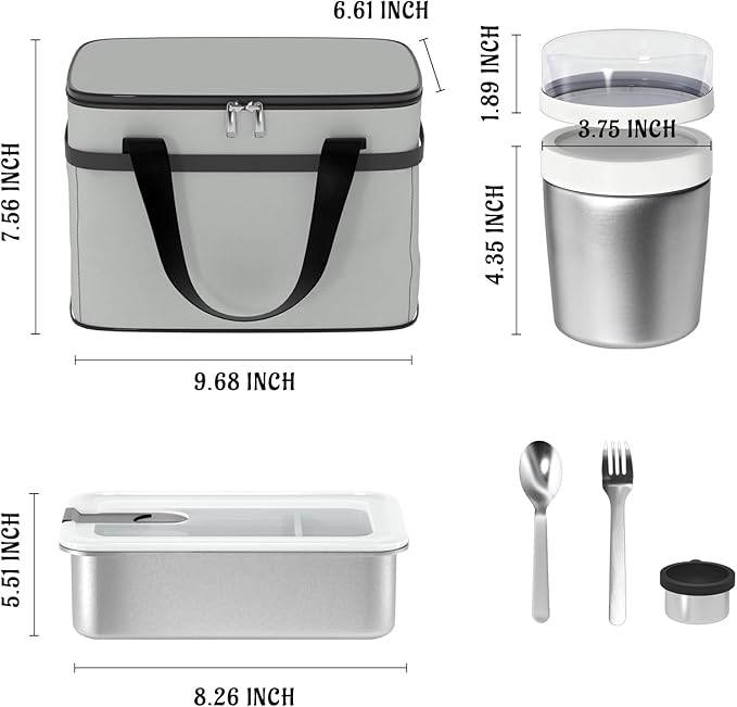 Bakpoco Stainless Steel Bento Lunch Box Set for Adult - 42oz Leak-Proof Bento Lunch Box Container with Thermo, Insulated Bag for Work Travel Dining Out