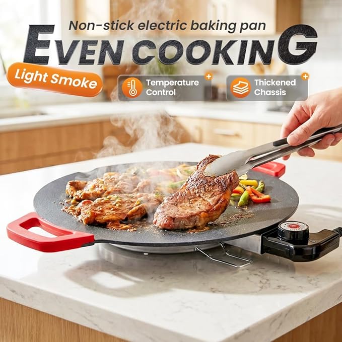Indoor Smokeless Electric Griddle: 1000W Fast Heating Indoor Grill with 11/14/16" Nonstick Surface, Adjustable Temp Control, Easy to Clean for Steak, Pancake & BBQ (15.7in)