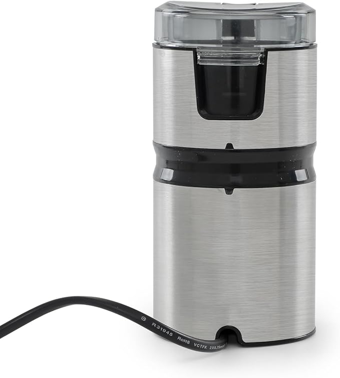 Electric Coffee Grinder Spice Grinder - Stainless Steel Blades Grinder for Coffee Bean Seed Nut Spice Herb Pepper, Brushed Stainless Steel Texture and Transparent Lid