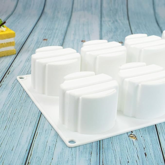 3D Small Cylinder Square Shape 8 Holes Non-stick Silicone Mold for DIY Pastry Jelly Cupcakes Mousse Ice Cream Chocolate Utensil (Cylinder Square I_11.88 X6.8 X1.76 inch)