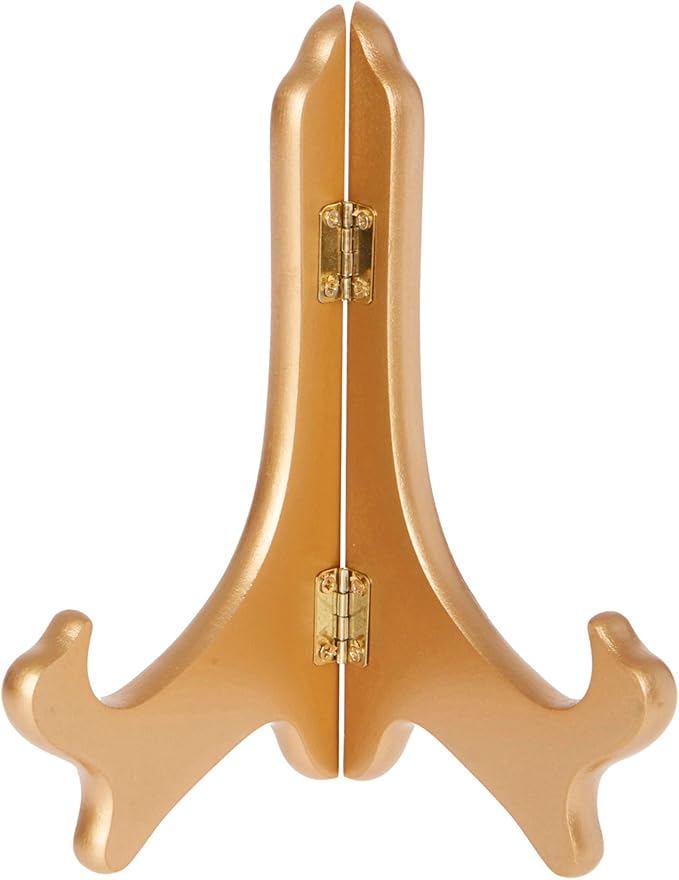 Bard's Hinged Gold-toned MDF Wood Plate Stand, 7" H x 6" W x 4.25" D (7" - 9" Plates), Pack of 6