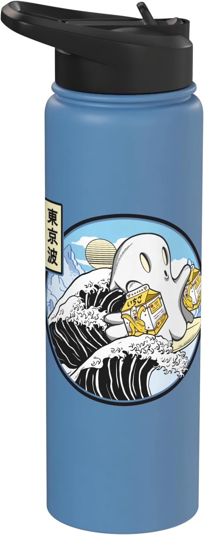 Surfing Ghost Banana Milk Cartons Kanagawa Wave Kawaii Anime Stainless Steel Insulated Water Bottle