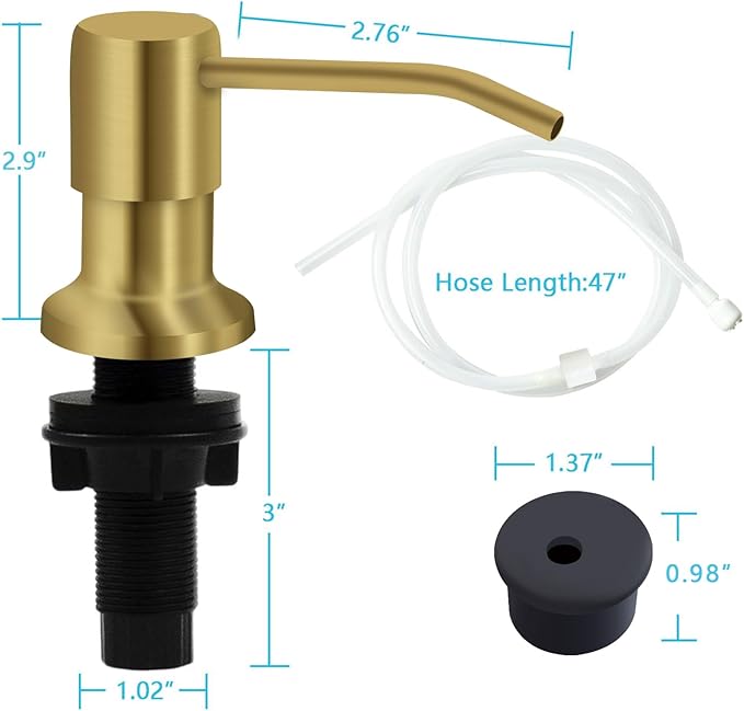 Sink Soap Dispenser, Kichen Sink Soap Dispenser, 47" Extension Tube kit, Under Sink Soap Dispenser Pump, No Need More Refills （Golden, 2 Pack）