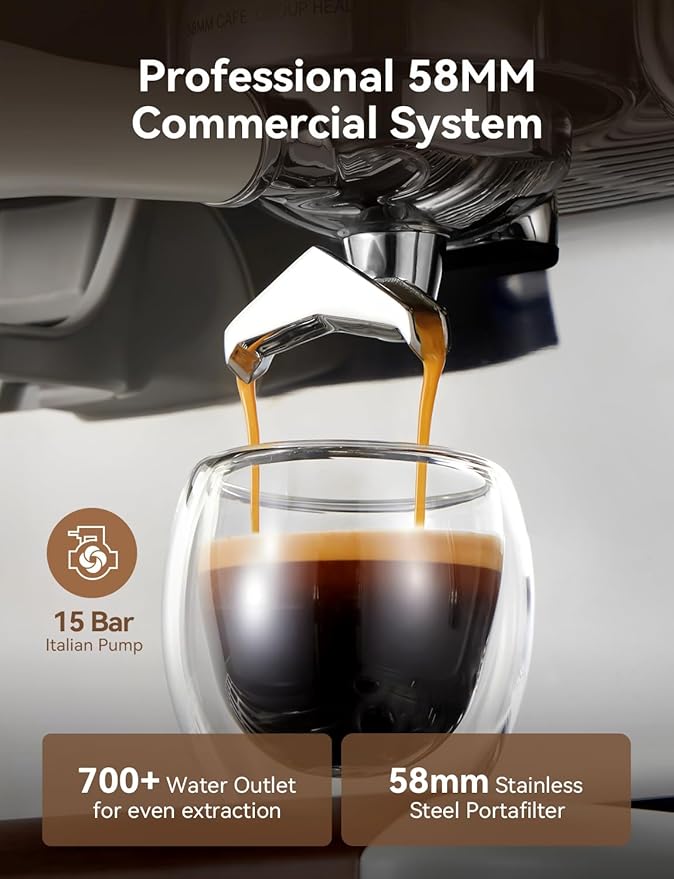 COUPLUX Espresso Machine with Grinder, 58MM Café (2026 UPGRADED) Espresso Machine with Anti-Static Grinder/Milk Steam Wand 15 Bar Espresso Coffee Machines For Home Cappuccino & Latte Stainless Steel