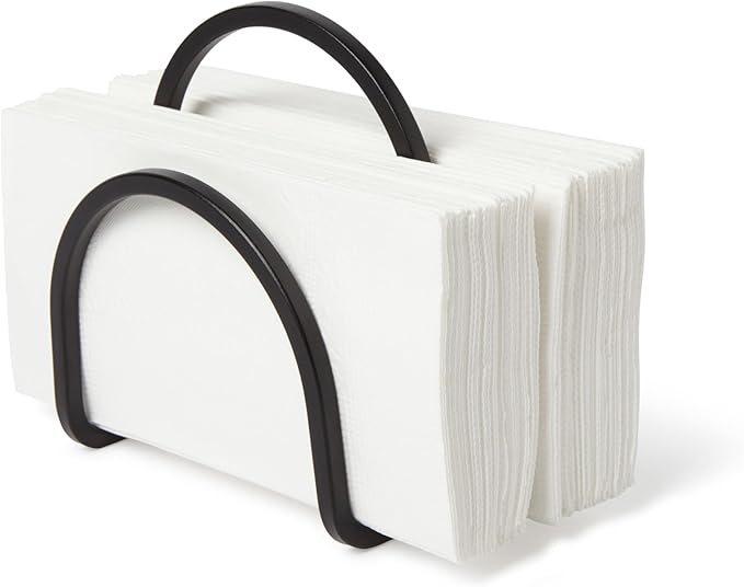 Umbra Squire Napkin Holder for Square and Rectangular Dinner, Cocktail, Luncheon Napkins, Modern Metal Design Looks Like Cast Iron, Black