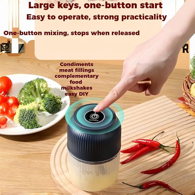300ML USB Rechargeable Electric Garlic Chopper, Mini Portable Veggie Cutter with Eggbeater&4/6 Knife Heads, Veggie Chopper with Container and Lid, Vegetable Crusher (White A)