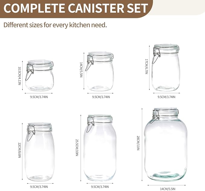 ODBCYWM 10oz Glass Food Storage Jars with Airtight Lids, Set of 8 – Clear Preserving Seal Wire Clip Fastening Canisters for Kitchen Canning, Flour, Cereal, Pasta, Sugar, Beans, Pickling Jars (10oz×8)