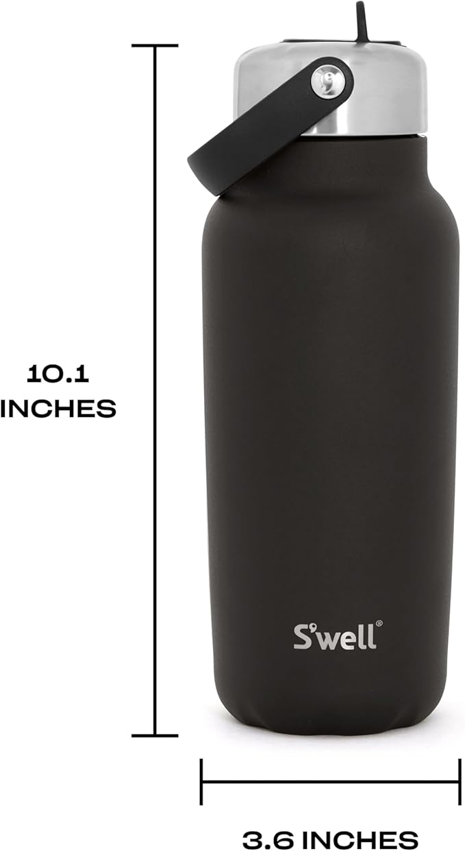 S'well Recycled Stainless Steel Explorer with Flip Straw Lid, 32oz, Onyx, Triple Layered Vacuum Insulated Containers Keeps Drinks Cold for 42 Hours and Hot for 10