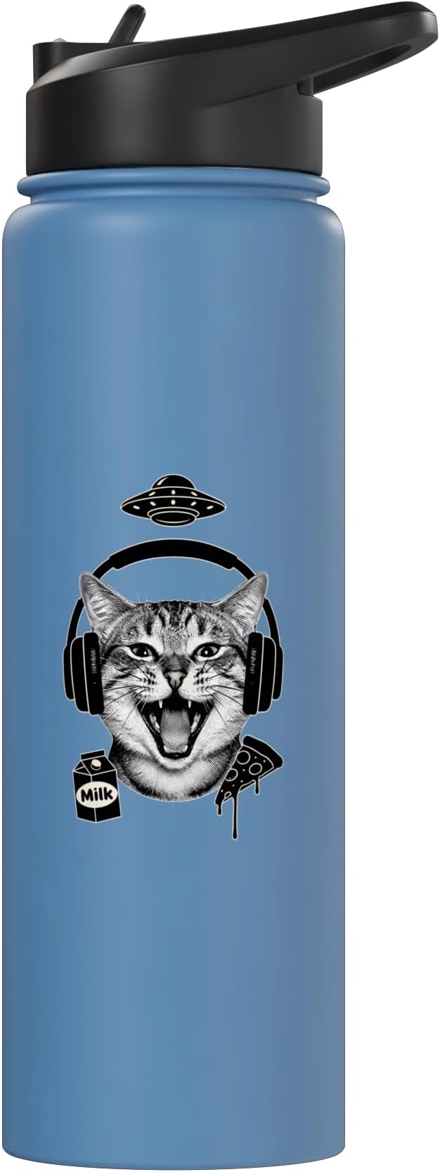 Cat With Headphones Milk Pizza Retro Alien Nostalgia Stainless Steel Insulated Water Bottle