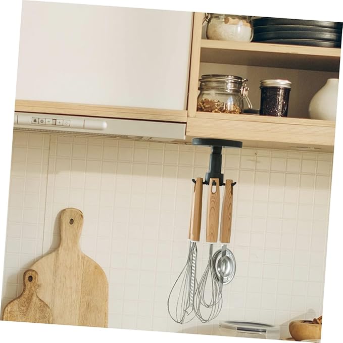 GLEAVI 3pcs Kitchen Utensil Organizer Hooks Rotating Adhesive Under Cabinet Hanger Rack for Cooking Tools and Measuring Spoons in Black