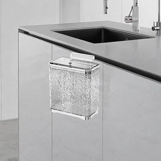 Bathroom Trash Can, Kitchen Hanging Trash Can Wastebasket Portable with Lid Small Over Cabinet Door Garbage Bin Waste Basket for Bathroom Kitchen(Argent Gray)