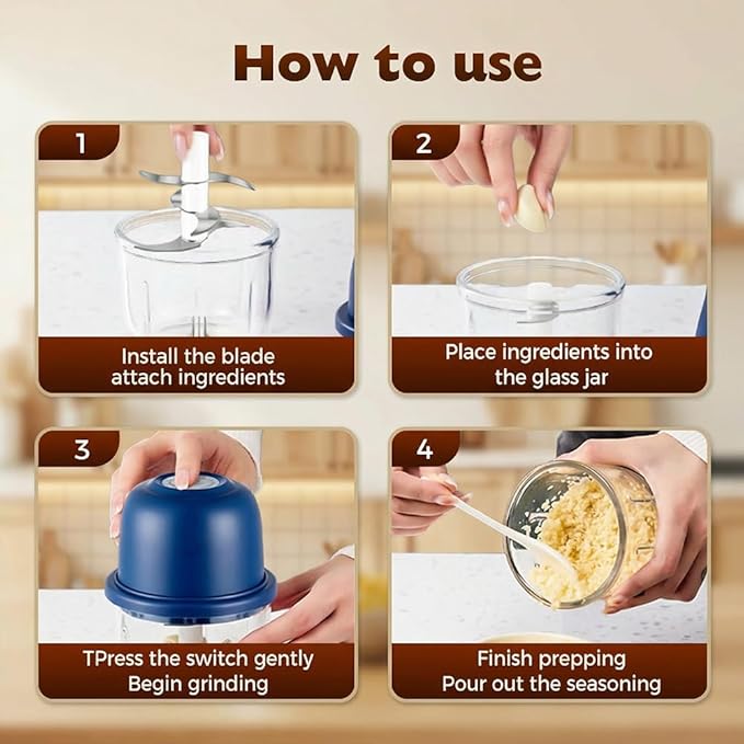 2026 New Electric Garlic Chopper,Vegetable Food Chopper,Mini Food Processor,Portable Rechargeable Cordless Chopper for Onion,Chili,Ginger,Nuts,Meat & Fruits 350ml (Blue)