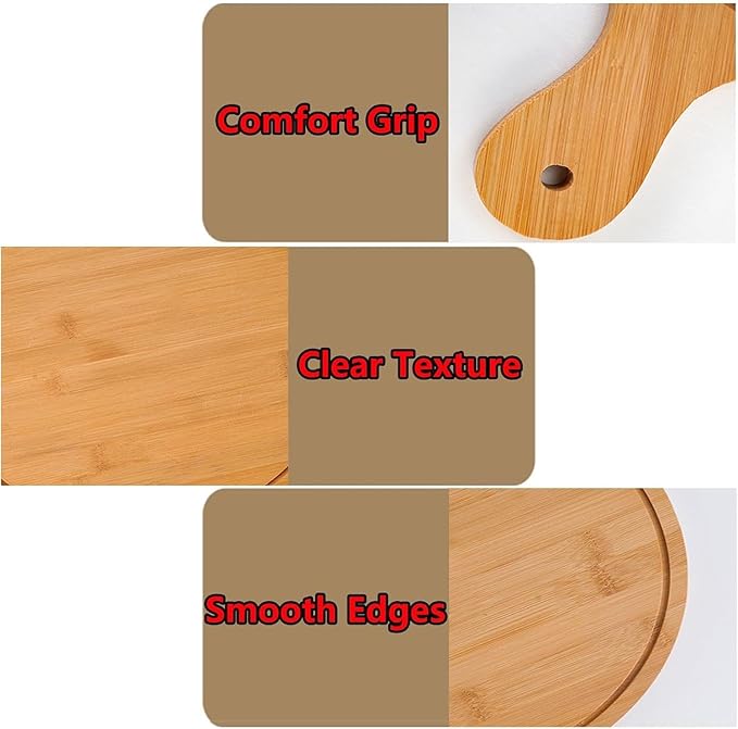 6 Pack Pizza Board Set – Premium Wooden Pizza Plates for Serving & Cutting, Round Bamboo Pizza Plate with Handle, Durable & Lightweight for Home & Restaurant (Up to 13 Inches),9inch