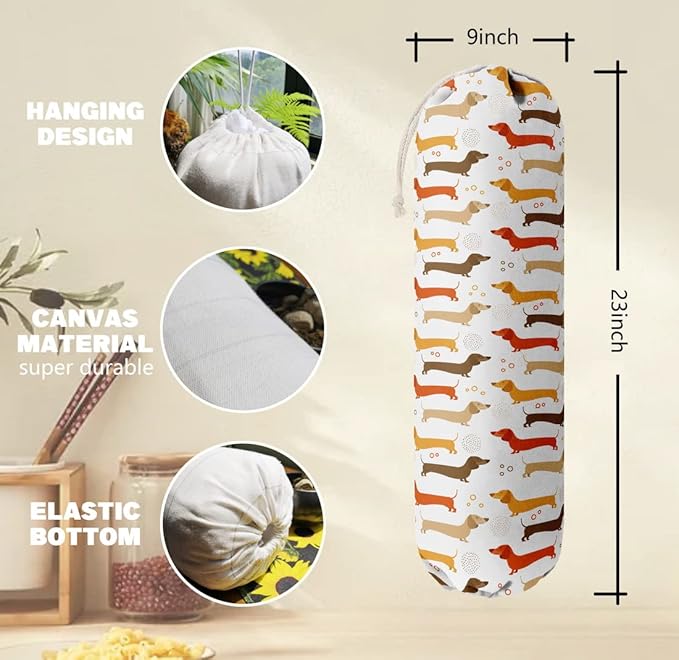 Dog Pattern Grocery Bags Holder Organizer - Wall Mount Plastic Bags Storage Container Dispensers, Perfect Gifts for Dog Lovers