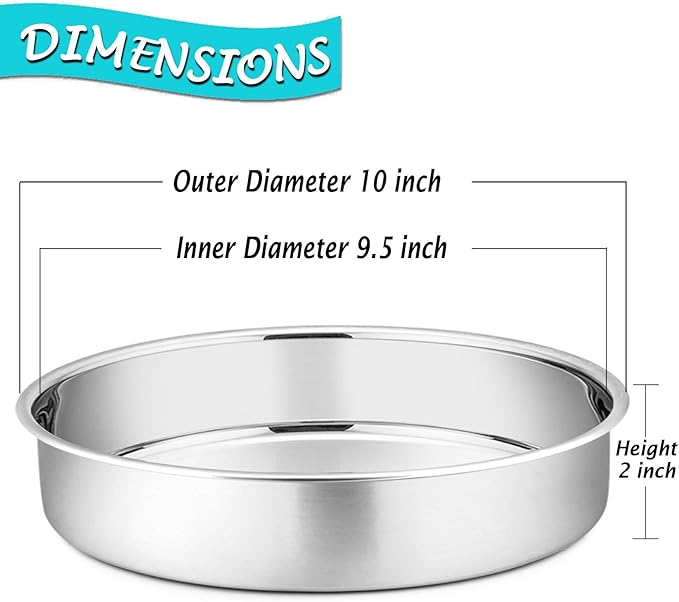 P&P CHEF 9.5 Inch Cake Pan Set of 2, Stainless Steel Round Baking Layer Cake Pans, Non Toxic & Healthy, Leak-proof & Easy Clean, Mirror Finish & Easy Releasing, Oven & Dishwasher Safe