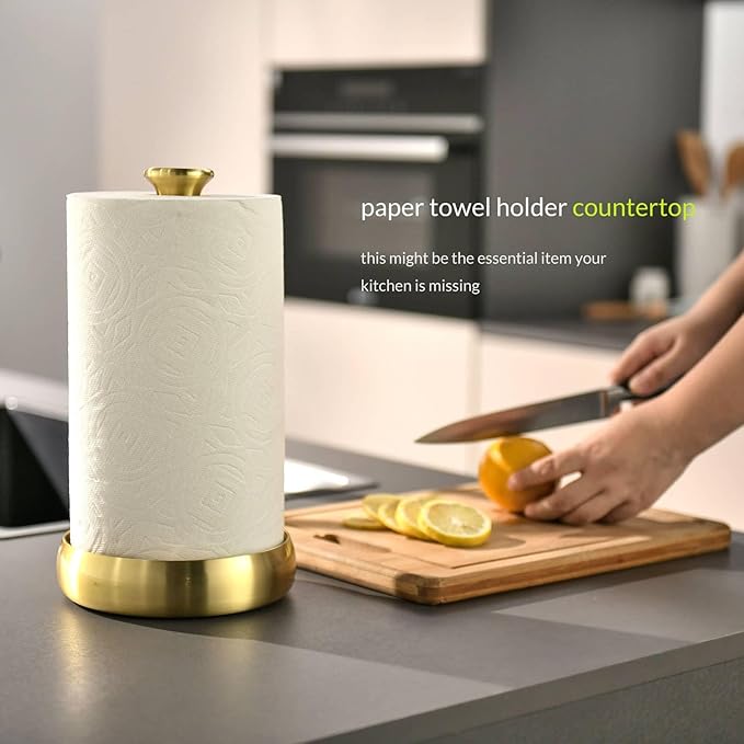 simpletome Paper Towel Holder Countertop Keep It Rolled Up Weighted Base (Light Gold)