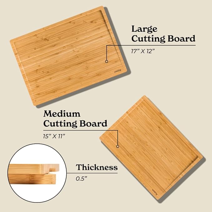 SMIRLY High Deansity Bamboo Cutting Board Set of 2