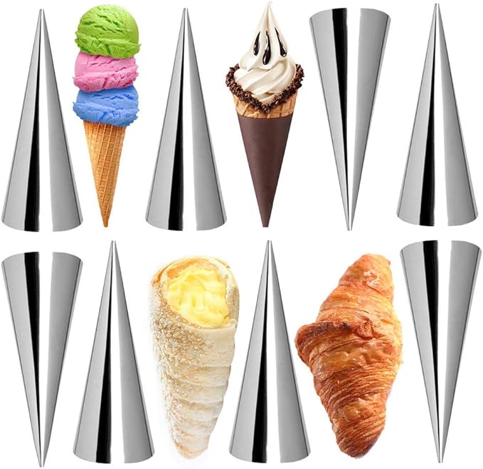 Non-stick Cream Horn Molds Stainless Steel, FantasyDay 5 inch Large Size Cannoli Tubes Kit Pack of 30 Baking Cones Pastry Roll Horn Croissant Mold - Christmas Anniversary Free Standing Cone Shape