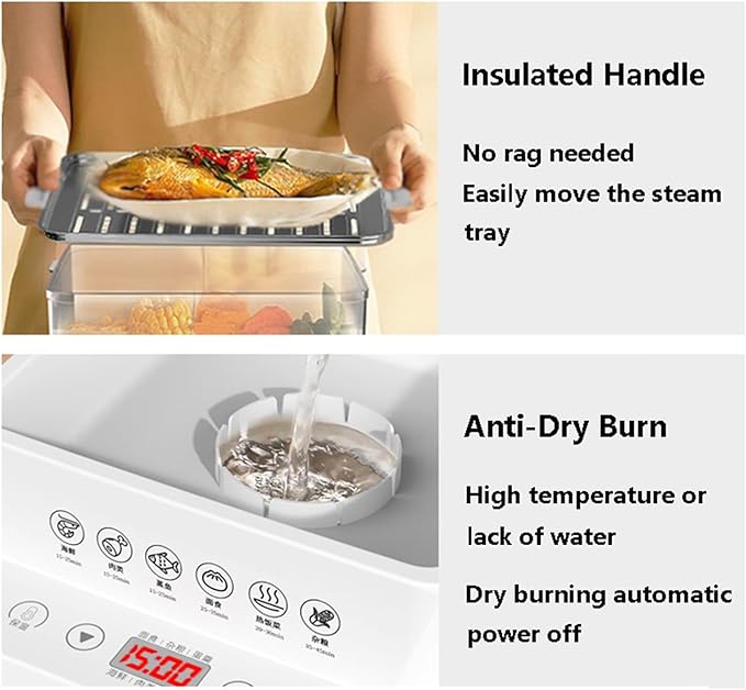 Food Steamer Electric Multicooker 800W | 3 Layers with Automatic Heat Preservation | Foldable Design | Touch Control Visual Panel