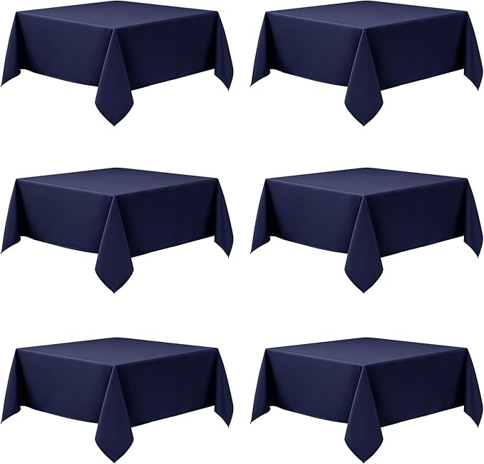 6-Pack Navy Blue Tablecloths for Square Tables, 54 x 54 Inches, Stain-Resistant Polyester Fabric for 2 Foot Tables - Washable Table Covers for Weddings, Banquets, Birthday Parties, Events