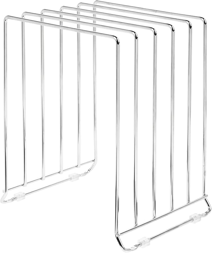 mDesign 5 Slot Pot and Pan Rack — Metal Wire Rack for Cabinets, Pantries or Kitchen Surfaces — Freestanding Pan Stand for Pans, Pots, Lids and Crockery – Silver