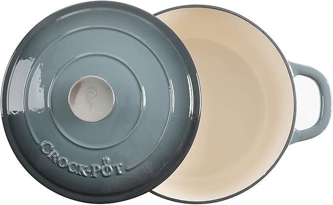 Crock Pot Artisan 5-Quart Round Enameled Cast Iron Dutch Oven – Slate Gray, Heavy-Duty Cookware for Slow Cooking, Roasting, Baking with Lid