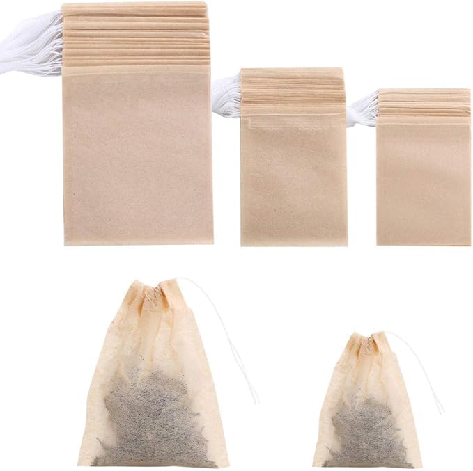 400 Pack Disposable Drawstring Tea Filter Bags Safe & Natural Unbleached Paper Tea Infuser Drawstring Empty Bag for Loose Leaf Tea (Multi-size, Natual Color)