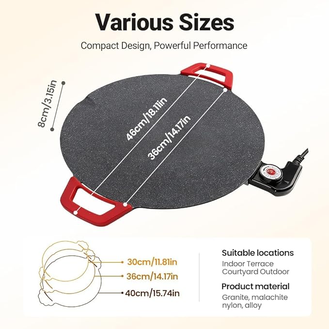 Indoor Smokeless Electric Griddle: 1000W Fast Heating Indoor Grill with 11/14/16" Nonstick Surface, Adjustable Temp Control, Easy to Clean for Steak, Pancake & BBQ (15.7in)