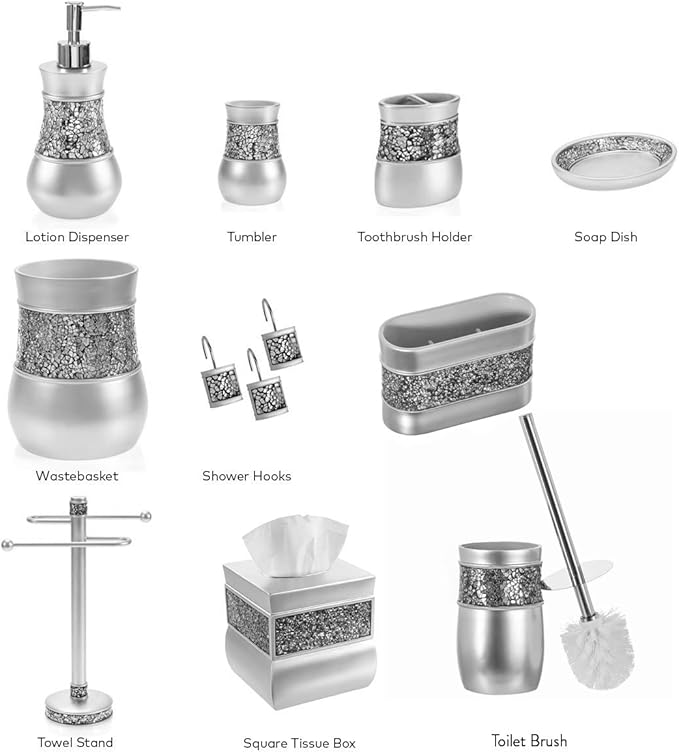 Crackled Glass Countertop Towel Stand, Decorative Unibody Silver Fingertip Towel Holder, Durable Resin Free Standing Towel Rack, for Elegant Counter Top Bathroom or Kitchen Decor
