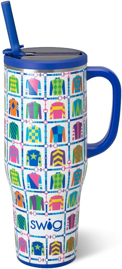 Swig Life 40oz Leak Proof Mega Mug, 40oz Leak Proof Tumbler with Handle and Straw, Extra Large Insulated Tumblers, Cup Holder Friendly Travel Mug, Reusable Leakproof Water Bottle (Jockey Club)