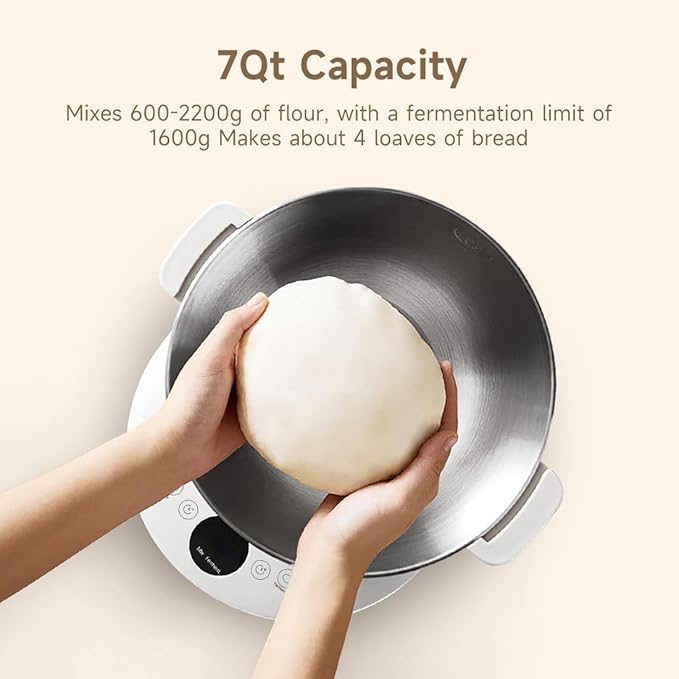 Joydeem HMJ-A701 Electric Dough Maker (7.4Qt) with Ferment Function - Ideal for Bread, Pizza, Sourdough & Dumpling Dough