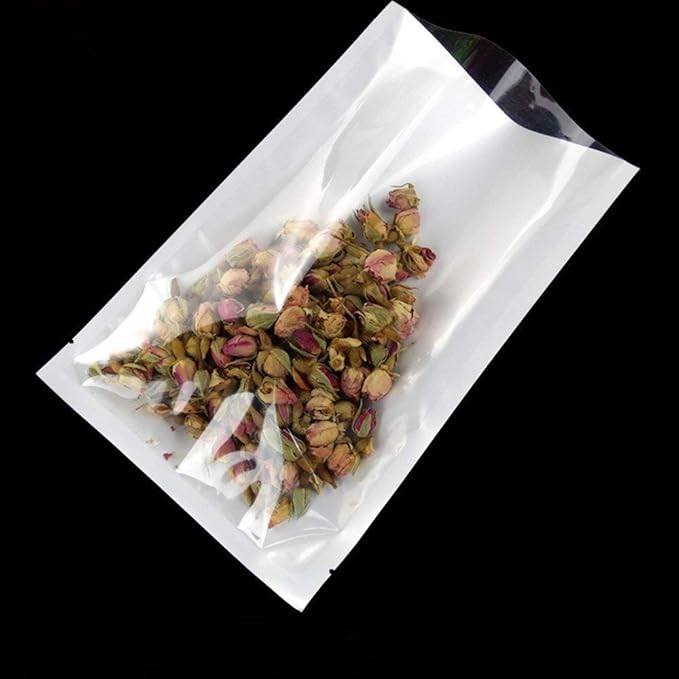 PABCK 300 Pack 5.5x7.9 inch (Usable Size 5.1x7.5 inch) White Clear Front Open Top 2.8mil Plastic Vacuum Pouch Heat Sealable Bags for Food Storage Packets Mini Sample with Tear Notches