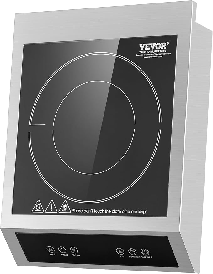 VEVOR Induction Cooktop, 3500W Commercial Induction Burner with 11-Level Temperature, Stainless Steel Countertop Induction Hot Plate with 3H Timer, Child Lock for Restaurant (6-15P Plug, 6-20R Outlet)