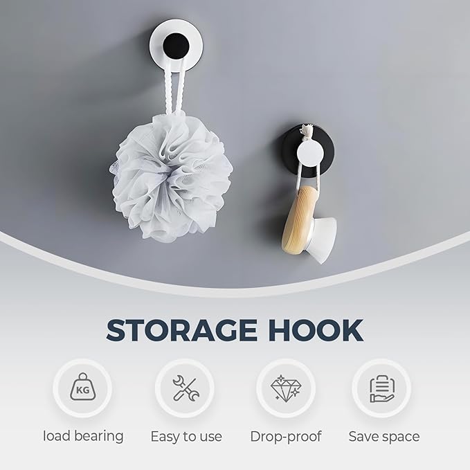Suction Cup Hooks for Wreaths on Glass, 2025 New No Drill Suction Cup Hooks for Shower, Wreath Hanger Holder for Front Door, Upgraded Towel Hooks for Window Bathroom Mirrors (2, Black White)