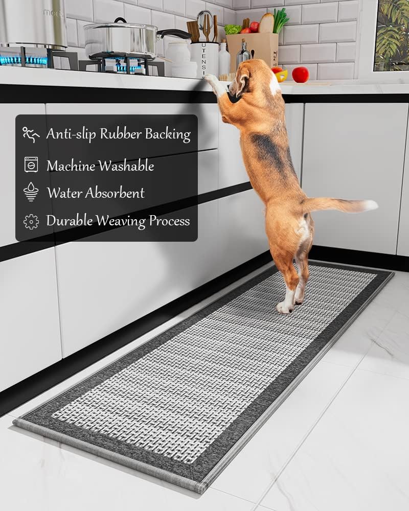 Kitchen Rugs and Mats Non Skid Washable - Non Slip Absorbent Kitchen Runner Rugs for Floor, Machine Washable Standing Mats for in Front of Sink,Laundry Room,Hallway(20"x70",Grey)
