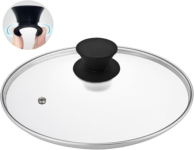 Glass Lid for 9.5 Inch Cast Iron Skillets Frying Pans, 24 cm Tempered Lids for Dutch Ovens, 9.5 In Pan Cover with Stainless Steel Rim for Stock Pots, Heat Resistant Handle, Dishwasher Safe