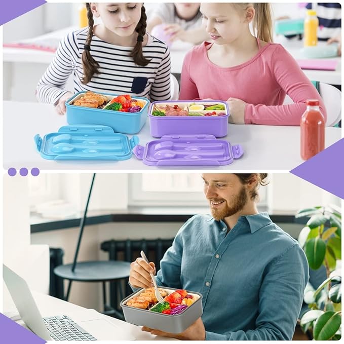 Bento Boxes for Adults - 1100 ML Bento Lunch Box Container For Kids With Spoon & Fork - Durable Perfect Size for On-the-Go Meal, BPA-Free and Food-Safe Materials(Purple)