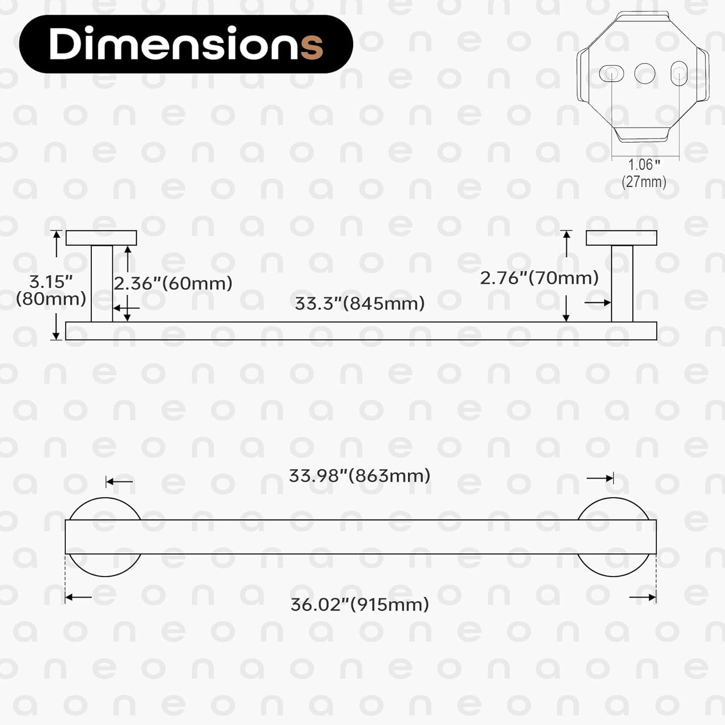 36 Inch Bathroom Towel Bar Bath Towel Rack Kitchen Towel Holder Long Towel Rails Wall Mounted SUS304 Stainless Steel Brushed Gold AN4001GD-L36
