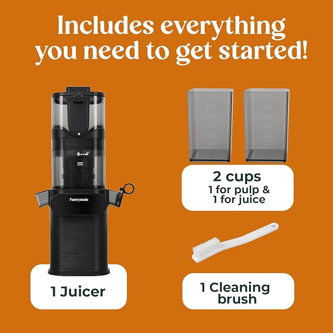 Pantrymade Juicer Machines, Cold Press Juicer for Whole Fruits and Vegetables, Slow Masticating for High Juice Yield, 5.5" Large Feed Chute, Easy to Clean, BPA Free, Powerful Brushless Motor, Black