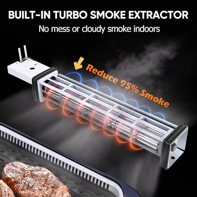Indoor Grill CUSIMAX Electric Smokeless Grill Portable Korean BBQ with Turbo Smoke Extractor Technology, Non-stick Removable Plate, Tempered Glass Lid, Great for Party(Single Plate)