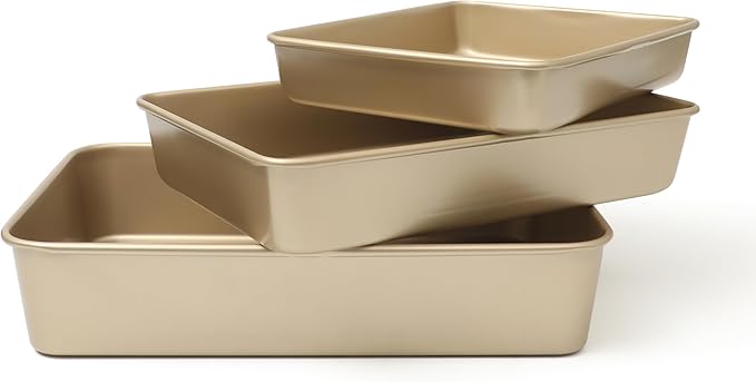 Martha Stewart Gallen 3-Piece Baking Pan Set – 13", 15", 17" Baking Pans, Ceramic Nonstick, PFA-Free, Carbon Steel, Champagne – Oven Safe to 450°F, Warp-Resistant, Easy to Clean - Taupe