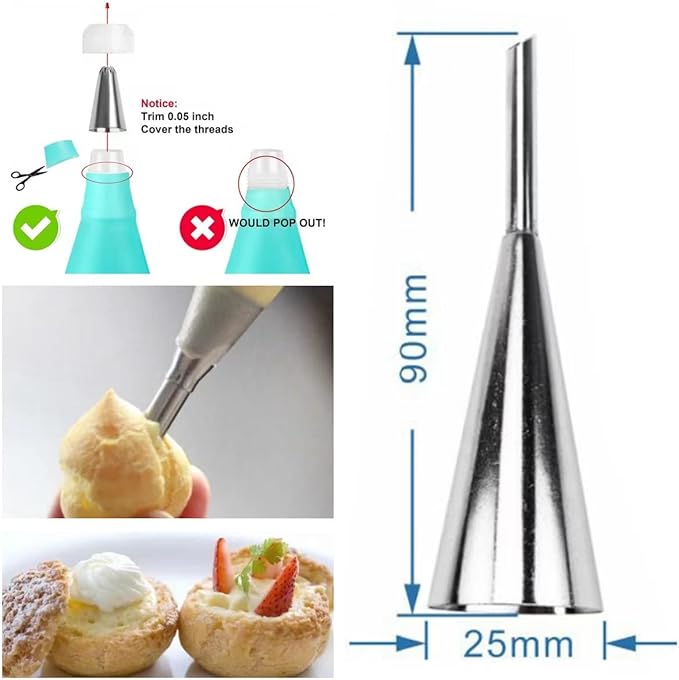 10 Pack Croissant Baking Forms 5 Inch + 10 Pack 5 Inch Cannoli Tube Moulds Kit, with Blue Pastry Bags Reusable, Cleaning Brush and Quality long Cream Icing Piping Tip for DIY Croissant Rolls