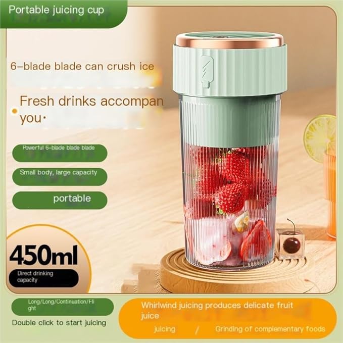 Portable 450ml Rechargeable Juicing Cup - USB - C Charging, 6 - Blade Design For Effortless Blending, Ideal For Home & Travel -Portable Juice Cup(Green)