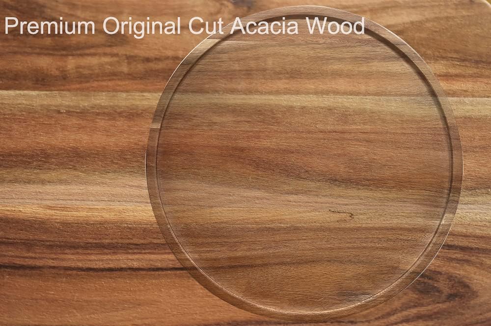 16" Acacia Wood Lazy Susan Organizer Kitchen Turntable for Cabinet Pantry Table Organization