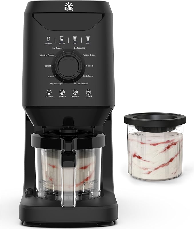 Rellytech Homemade Ice Cream Maker Machine - 12-in-1 Ice Cream Maker with 2 Pint Containers & Lids, Gelato, Sorbet and Frozen Yogurt Maker, Self-Cleaning, Pre-freeze for 24 Hours
