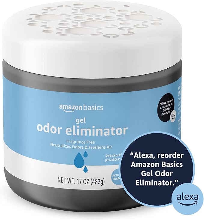 Amazon Basics Gel Odor Eliminator, Activated Charcoal, Fragrance Free, 17 Oz, Pack of 6