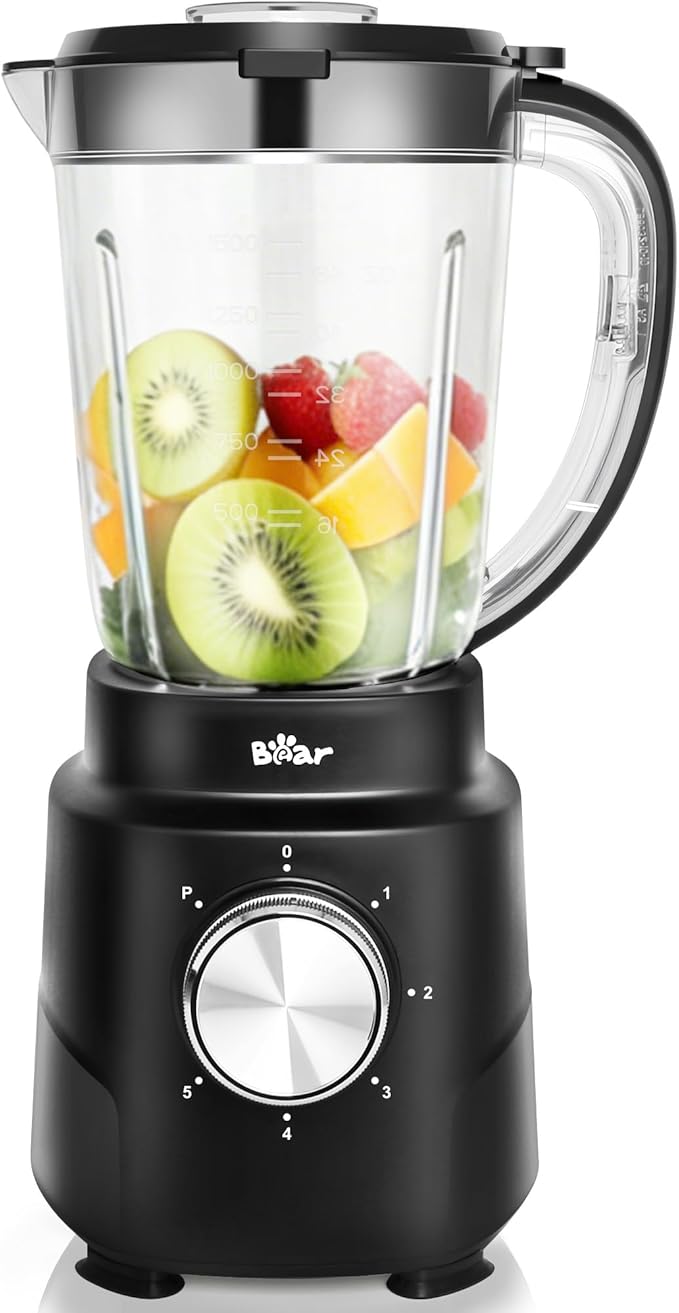 Bear 800W 6-Speed Blender, Smoothie Blender for Kitchen with 50oz(1.5L) BPA-Free Cup/Suction Feet/Feeding Hole/10 blades, Countertop Blender for Smoothies, Crush Ice, Frozen Fruit, Juice and Puree