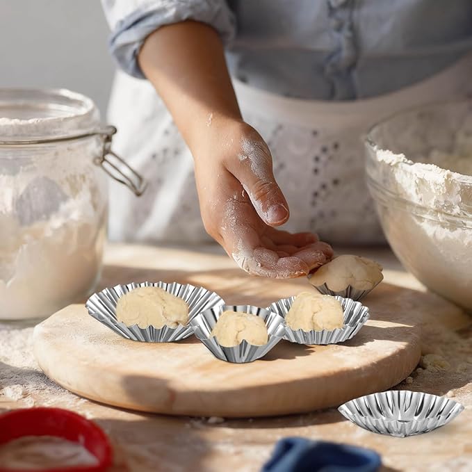 30Pcs Stainless Steel Egg Tart Molds for Baking, 2.5" Mini Tartlet Pans, Quiche Pie Tins, Puto Ensaymada Molder Filipino, Oven Dishwasher Safe Baking Cups for Tart Shells, Mini Cake, Pudding, Muffin