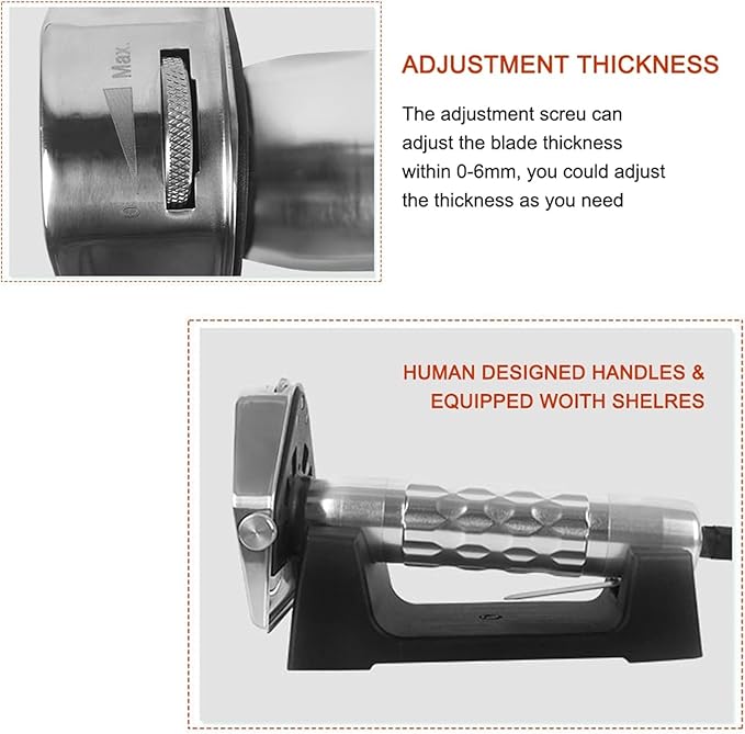 Commercial Electric Gyro Cutter, Stainless Steel Shawarma Cutter Electric Gyro Slicer Doner Kebab Knife Meat Cutter Machine with Holder for Shawarma - 0~6mm Thickness.