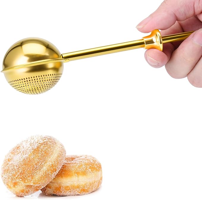 HULISEN Flour Duster for Baking, One-Handed Operation, 304 Stainless Steel Powdered Sugar Shaker Duster, Pick Up and Dust Flour Sifter, Gift Package, Gold